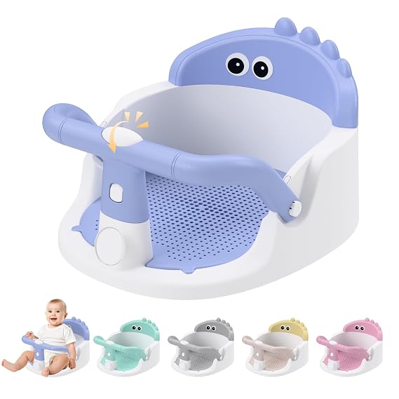 Baby Bath Seat for Babies 6 Months & Up Sitting Up with Suction Cups, Blue | 360 Stable Toddler Bath Chair with One-Touch Button | Baby Bath Tub Seat, Open Design, Detachable, Non-Slip, Easy to Clean