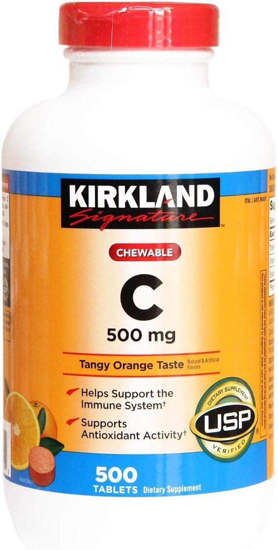 Kirkland Signature Vitamin C 500mg 2-Pack or 1000 Tangy Orange Chewable Tablets