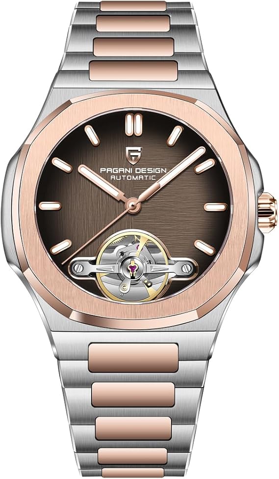 RollsTimi Pagani Design YS025 Men's Automatic Watch Skeleton Dial Tourbillon-Style E3251 Movement Sapphire Crystal 100M Waterproof Stainless Steel Luxury Sports Watch