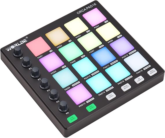 MIDI Controller Mini Controller Pad USB Backlit Drum Pads Beat Maker Machine 6Assignable Knobs Note Repeat Full Level Buttons