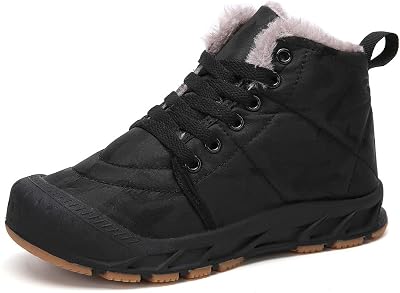 CAIWEI Boys Girls Snow Boots Waterproof Slip On Fur Lined Sneakers Winter Warm Shoes