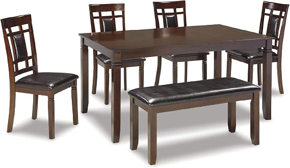 Signature Design by Ashley 6-Piece Dining Table Set with Bench, Dark Brown