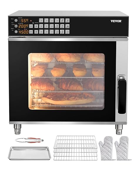 VEVOR Commercial Convection Oven Conventional Countertop Oven 58L 2800W Toaster Oven with Tempered Glass Door Electric Oven with Wire Mesh &amp; Clamp Tray Gloves