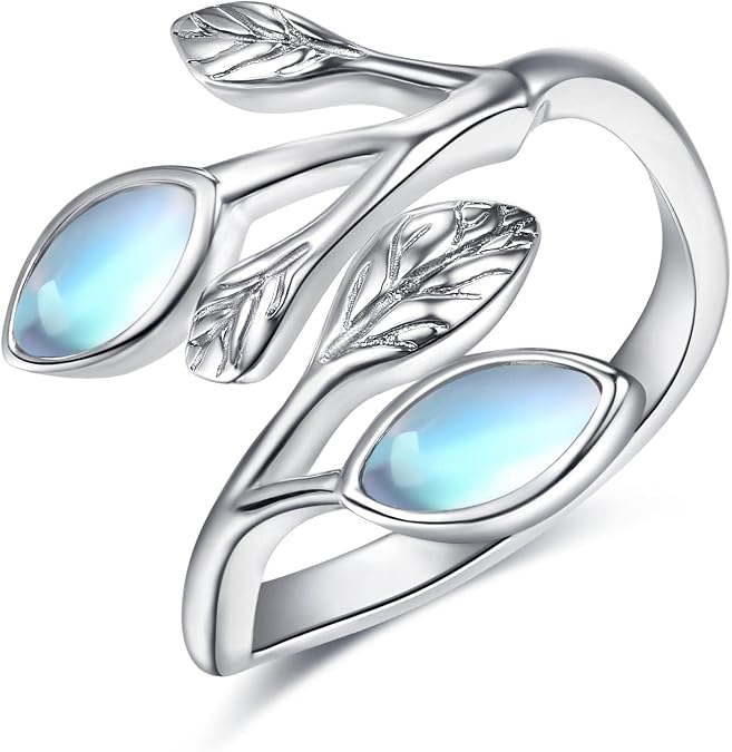 PRAYMOS Leaf Rings for Women 925 Sterling Silver Leaf Birthstone Ring Open Adjustable Wrap Rings Promise Engagement Wedding Rings