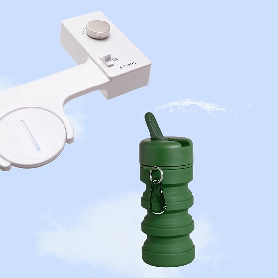 TUSHY Classic Brushed Nickel Bidet & Evergreen Travel Bidet Bundle