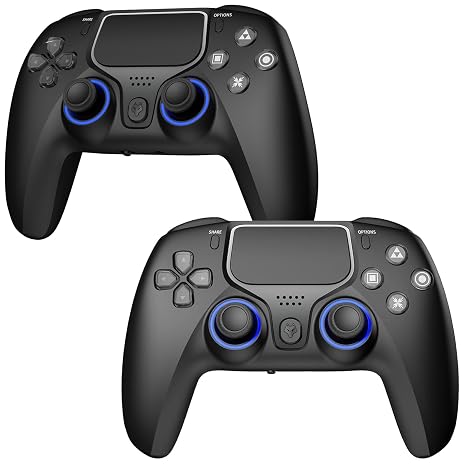 NBCP Wireless Controller for PS4,PS4 Pro/Slim/PC,Dual Hall Effect Triggers | 2 Pack,Built-In Joystick Drift Correction,Six-Axis Gyro,Dual Vibration,Touchpad,Turbo,1200mAh,3.5mm Audio for PS3/iOS/Android