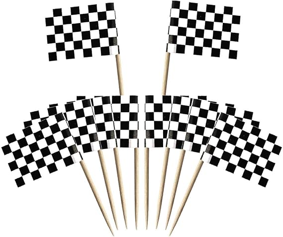 Wobe Flag Toothpick - 100 Pieces Black and White Racing Themed Cake Toppers for Cocktail Parties