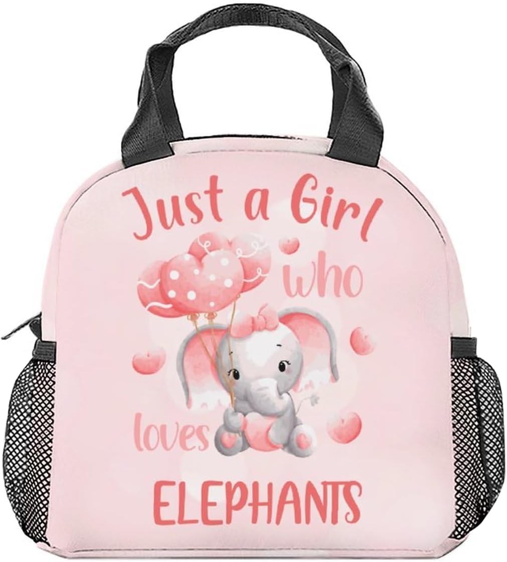 Elephant Lunch Bag for Girls Boys, Small Lunch Bags Insulated, Cute Reusable Lunchbox for Kids, Pink Freezable Lunchbags for Work School