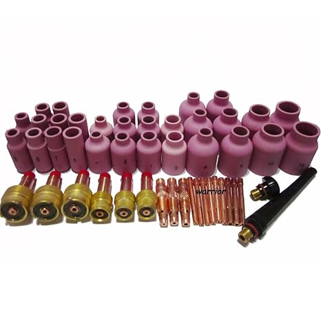 WARRIOR 50PK PCS Full TIG Welding Accessories Kit Alumina Nozzle Gas Lens Collets Bodies Gasket Cup Back Caps Fit PTA DB SR17 SR18 SR26 WP17 18 26 Torches