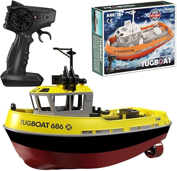 1/72 RC Electric Tugboat Model, 8KM/H Remote Control Boat Ship for Pool and Lake, 2.4Ghz Waterproof High-Speed Racing Boat Toys Gifts - RTR Version