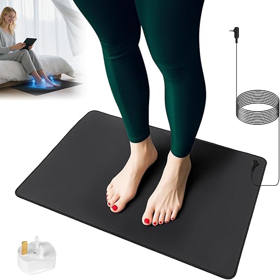Grounding Mat, 40 x 60cm Earthing Mat for Sleep, Stress and Pain Relief, Grounding Well Mats with Non-Slip Backing and Grounding Cord, Suitable for Inflammation, Wellness (Black)