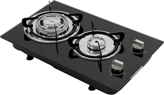 2 Burner Gas Cooktops, 20.47 * 12.6 In Built in Kitchen Stove Top LPG Cooktop, 2800Pa Glass Cooktop, Gas Stoves, Kitchen Frying Equipment for Homes Kitchen/Restaurant Cook