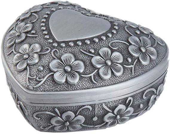 qiuqiu Heart Shape Jewelry Box, Metal Pocket Jewelry Box, Ring, Small Trinket Storage Organizer, Vintage Princess Storage Box