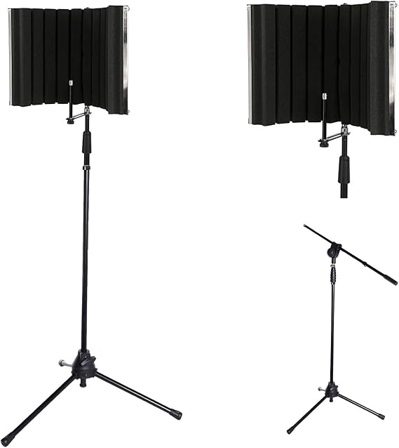 LyxPro VRI-30 Vocal Absorbing and Recording Microphone Isolation Shield Panel with Strong Durable Adjustable TMS-1 Microphone Stand Boom Arm For Home Office and Studio Portable & Foldable Stand Mount