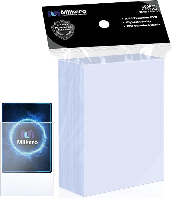 Mlikero 100 Count Card Sleeves, Clear Soft Trading Card Sleeves, Polypropylene (PP), Fit for MTG, TCG, Baseball, Football, Game Cards