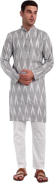 SKAVIJ Men's Cotton Kurta Pajama Set Indian Ethnic Henley Shirt Long Sleeve and Casual Pants Yoga Outfits