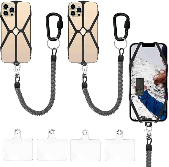 2 Pcs Phone Lanyard Strap with Carabiner Drop-Prevention Accessory for Outdoor Activities like Ski, Hike, Bike, Fish & Climb Compatible with Most Smartphones