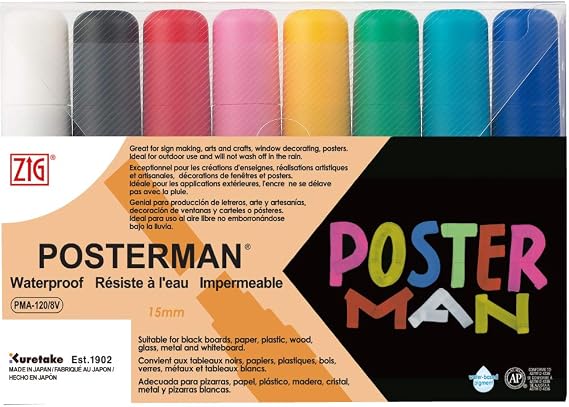 Zig 15-Millimeter Posterman Tip Markers, Multicolor, 8-Pack