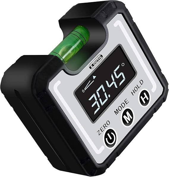 Digital Angle Finder Magnetic & Level Bubble Vial 4 X 90Angle Gauge Inclinometer, Mini Level Bevel Gauge Protractor for Woodworking, Building, Table Saw, Vertical Wall (white)