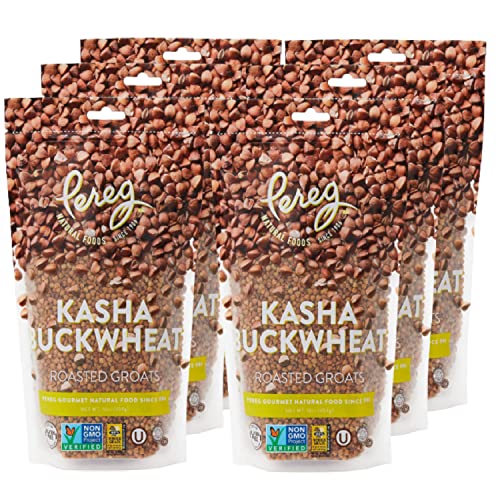 Pereg Roasted Buckwheat 16 Oz x 6 Pack - 100% Natural Buckwheat Groats - Gluten Free & Non GMO - Kasha Hulled Buckwheat Groats - Wheat & Rice Alternative - Made in USA - Resealable Packing