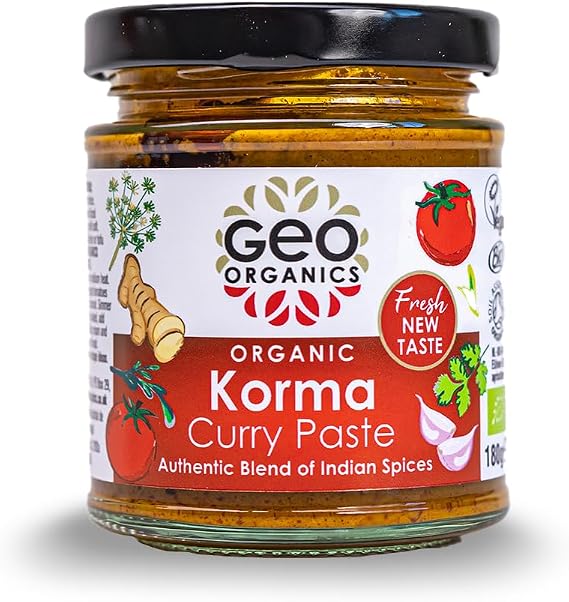 Geo Organics Korma Curry Paste 180g (Pack of 1) Serves 4 | Organic Curry Paste | Certified Organic Curry & Vegan Friendly | Authentic Restaurant Recipe Base Korma Indian Food
