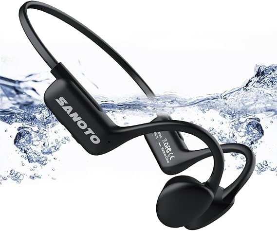 SANOTO IPX8 Waterproof Headphones for Swimming Bone Sound Bluetooth 5.3 16GB MP3 Random/Sequence Playback Automatic Saving for Running Cycling