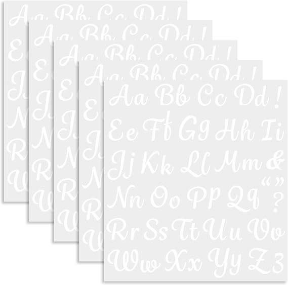 5 Sheets 285 Pieces Iron On Letters for Clothing, 1 Inch White Cursive