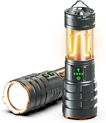 2 in 1 Rechargeable Flashlight 5000mAh All Aluminum Body Camping Lantern True 5000 Lumens Outdoor Camping Light , Zoomable LED Flash Light with Electric Lantern Failure Emergency Survival Kits