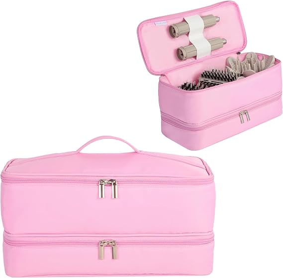 Double-Layer Carrying Case for Shark Flexstyle, Travel Case for Shark Flexstyle/FlexFusion, Portable Storage Organizer Bag for Shark Flexstyle/Dyson Airwrap Styler and Attachments, Pink
