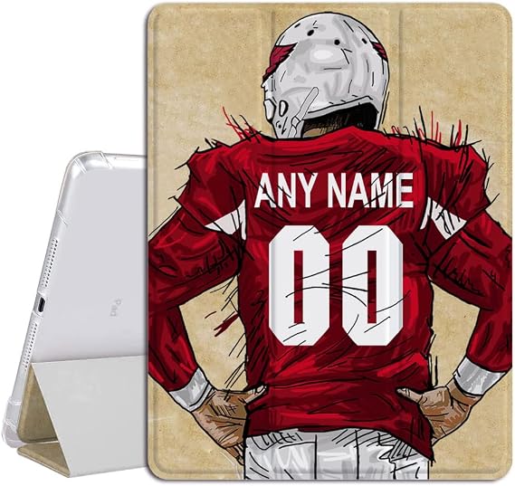 Custom Name & Number Football Players Case for iPad 10.2 9th 8 pro 12.9 5th 4th 11 3rd 2nd 1st Generation Air 4 3 2 1 mini 6 (Old Model) Smart Cover with Auto Sleep/Wake(Arizona)