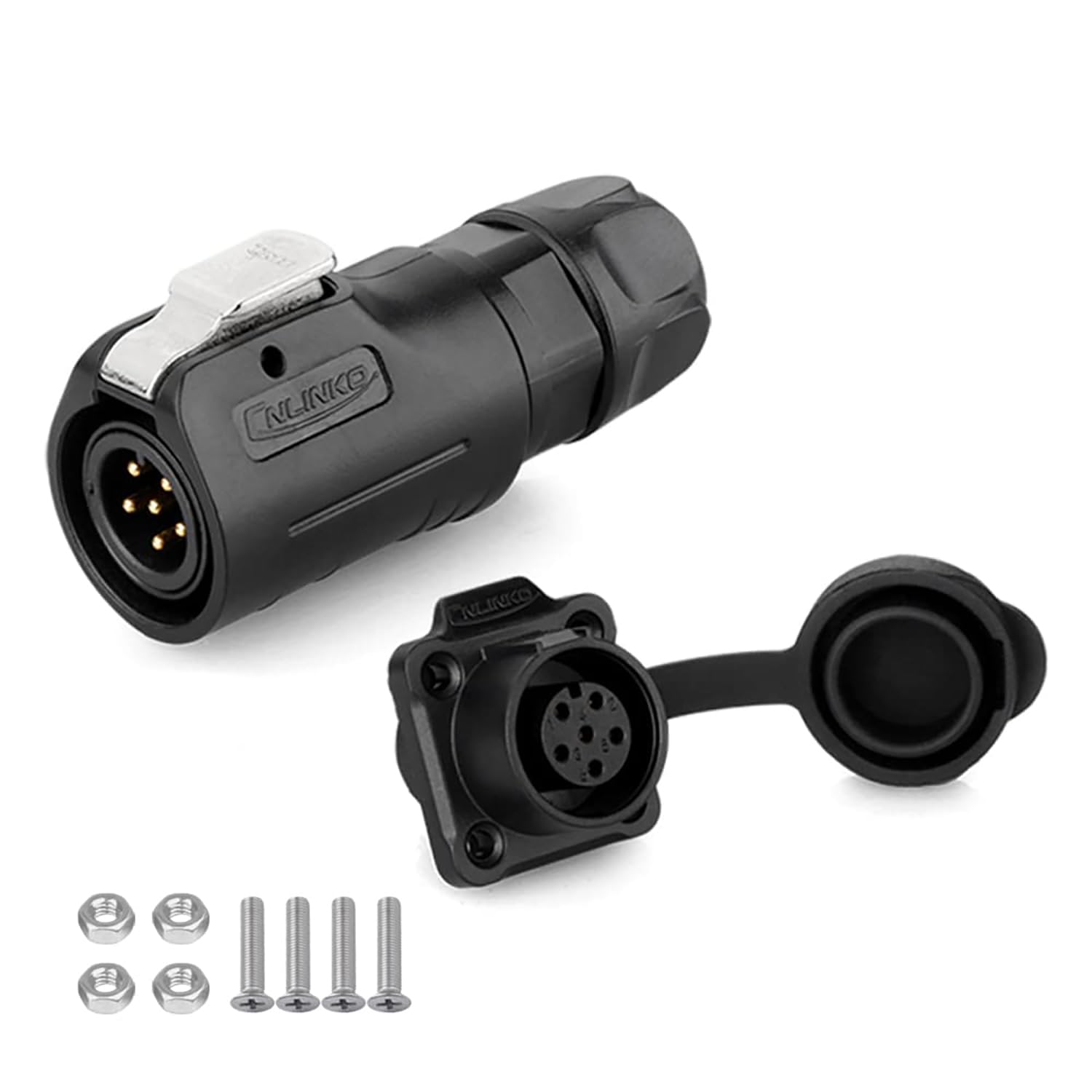 CNLINKO Gold-Plated 6 Pin Quick Electrical Plastic Circular IP68 Connector Male Female Plug Connector, M12 Electrical Male Female Plug Socket 6 Pin