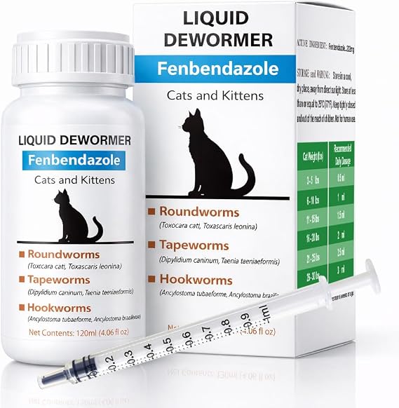 Liquid Dewormer for Cats & Kittens, Treat Tapeworms, Roundworms & Hookworms - 4.06 oz, 120ml