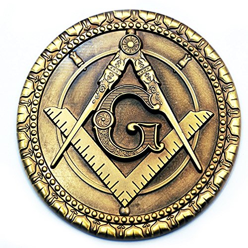 Square & Compass Round Masonic Auto Emblem - [Antique Brass][3 Diameter]