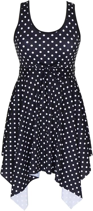 DANIFY Women's Plus Size Swim Dress Tummy Control Swimdress Cover Up Swimwear Retro Skirted Swimsuits One Piece Bathing Suit