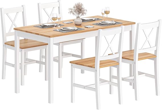 DlandHome Dining Table Set for 4, 5-Piece Dining Table Set with 4 Chairs for Kitchen,Wood Elegant Kitchen Sets for Small Space