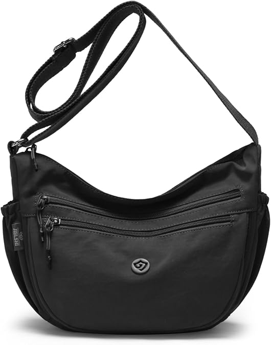 Crossbody Crescent Shoulder Bag Adjustable Nylon Multi Pocket Purse for Women