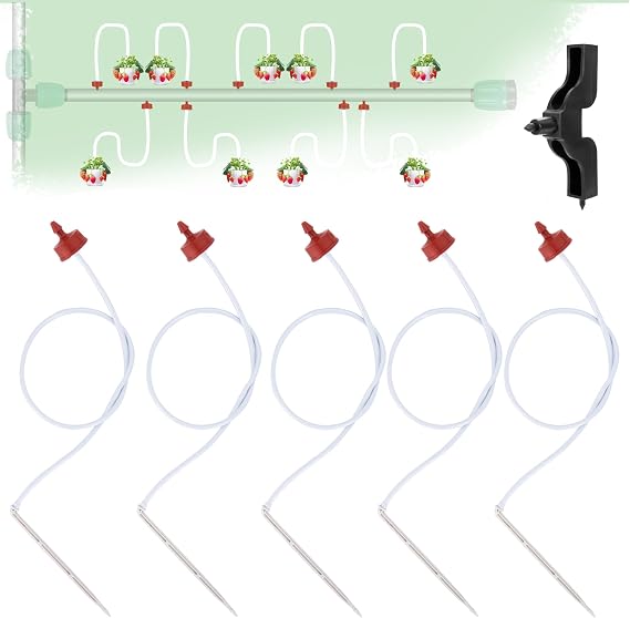 20 Pack Automatic Irrigation Dripper Stake Assembly 0.5 GPH | Dripper Emitters for 1 way 25.6" Irrigation tubing,Drip Emitters Bend Arrow Sprinklers for Garden Pots Irrigation Systems