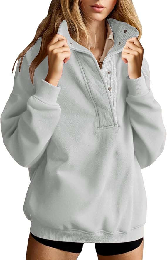 Womens Oversized Sweatshirt Button Up Henley Pullover Shirts Fall Casual Long Sleeve Tops Teen Girls Loose Outfits