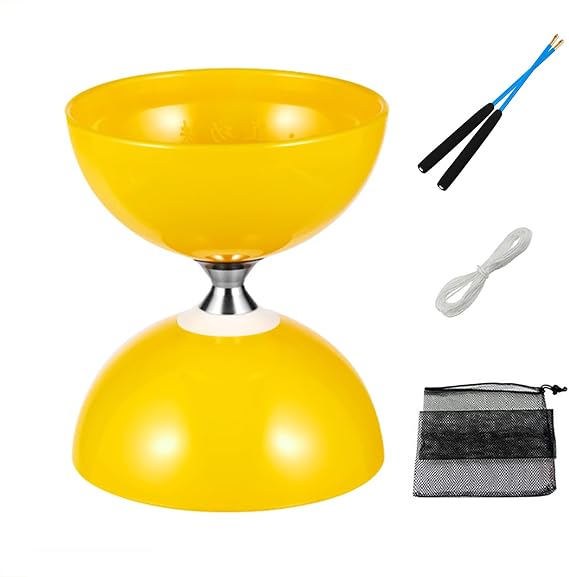 Chinese yoyo Diabolo Set- Triple Bearings Diabolo Chinese Yo-yos Juggling Toys Colorful Diabolo with Diablo Sticks, Diabolo String&Net Bag (Yellow)