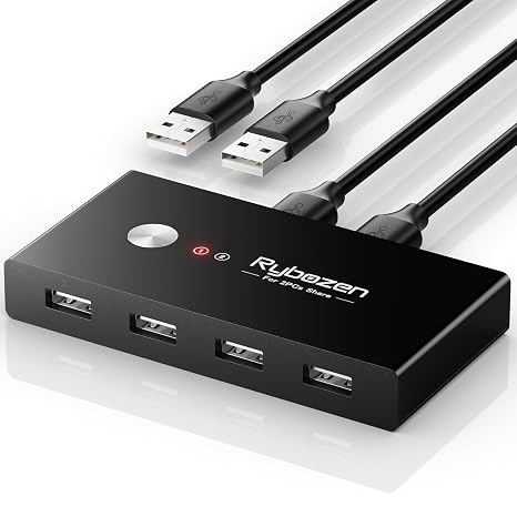 USB Switcher 2 Computers, USB Switch 2 PC Sharing 4 USB Devices, 2 in 4 Out with 2 USB 2.0 Cable(1m) for Keyboard, Mouse, Scanner, Printer