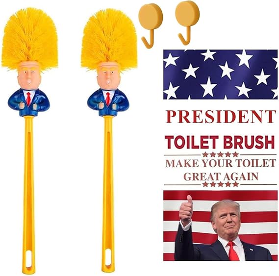 2 Pack Trump Toilet Brush for Bathroom Cleaning, Great Gag Gift, Fun Design, Toilet Bowl Brush with Solid Handle and Durable Bristles, Political Satire Products