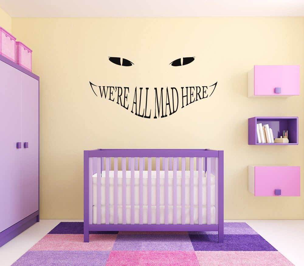Wall Vinyl Sticker Alice in Wonderland Cheshire Cat Queen Of Heart White Rabbit Caterpillar Duchess Wall Vinyl Sticker Quote Phrase Fairy Tale Cartoon Character Girl Boy Nursery Kids Room Decor SA1610