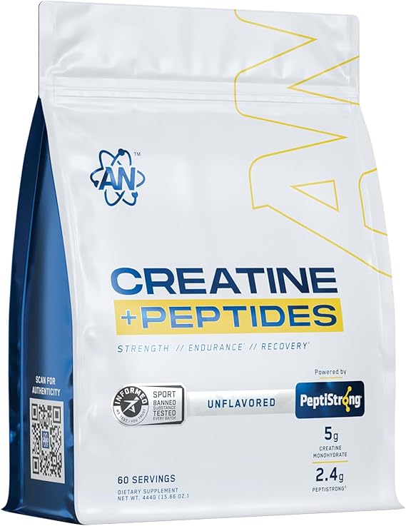 an Performance Creatine Monohydrate + Peptide | Micronized Powder | 5g Creatine, 2.4g PeptiStrong | Vegan, Gluten-Free, Non-GMO | Workout Supplement for Men & Women | Unflavored | 60 Servings
