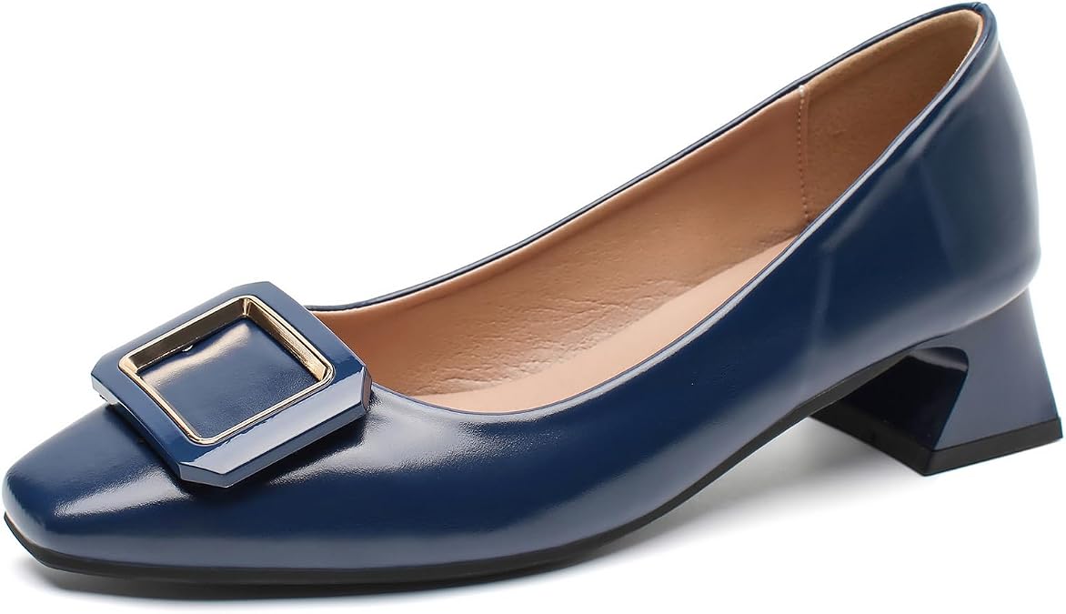 Low Chunky Block Heel Pumps for Women Comfort Square Toe Shoes