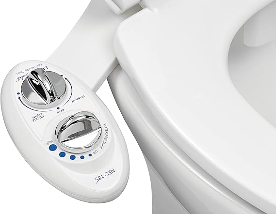 LUXE Bidet NEO 185 - Dual Nozzle, Self-Cleaning, Non-Electric Bidet Attachment for Toilet Seat, Adjustable Water Pressure, Rear & Feminine Wash White