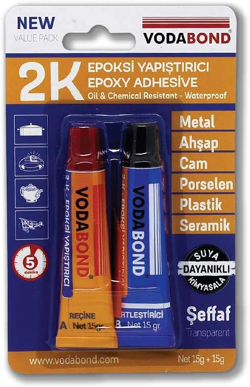 VODABOND 53.03.030 Rapid Epoxy Adhesive, 30g, Transparent, Plastic, Metal, Ceramics, Porcelain, Glass, Wood
