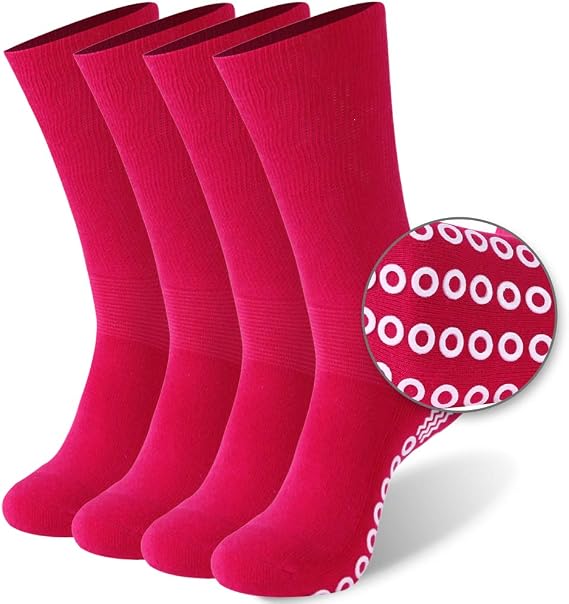 KitNSox Non-Skid Diabetic Socks for Men Women, Non-Binding Moisture Wicking Cushioned Non Slip Crew Grip Socks