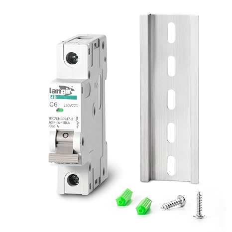 DC 6A Circuit Breaker, 1 Pole DIN Rail Mount, 250V Solar PV Disconnect Switch, Overcurrent Protection for Battery, Home, RV, and Industrial Electrical Systems