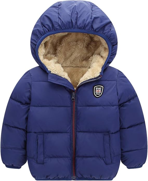 Happy Cherry Boys Girls Winter Thick Jacket Warm Fleece Fur Lining Zipper Hooded Windproof Coat Outwear for 1-7 Years
