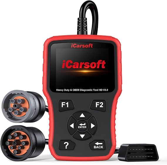 iCarsoft HD V3.0 Red Heavy Duty Track Scanner All System Diesel Diagnostic Scan Tool with Cummins, Detroit, Freightliner, International, Paccar, Truck & Car Engine Code Reader, Live Data